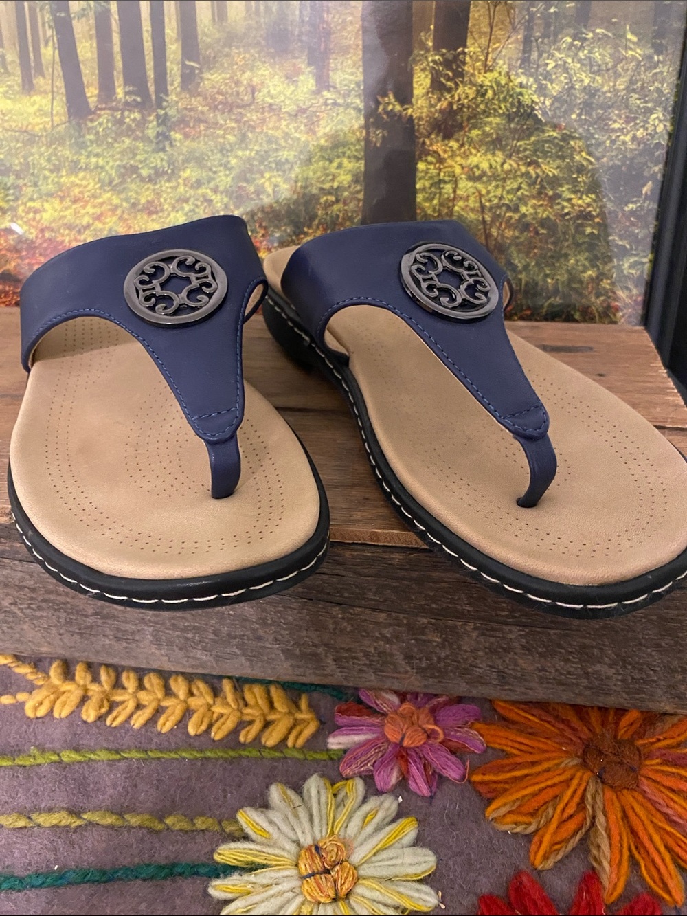 ComfortFoam Navy Blue Women's Thong Sandals